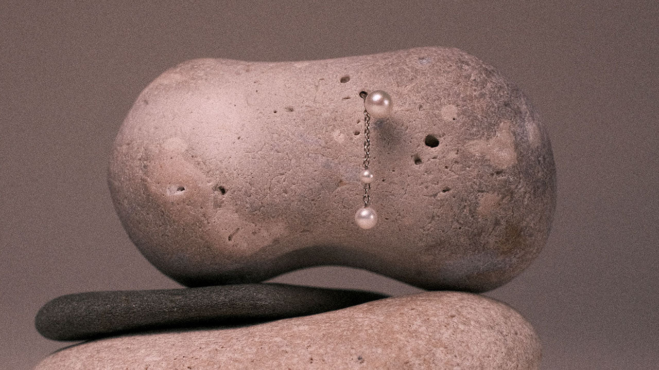 Underwater Snow earrings by Gaia & Terra, handcrafted fine jewellery featuring organic sculptural design with lustrous freshwater pearls, inspired by nature and ocean beauty.